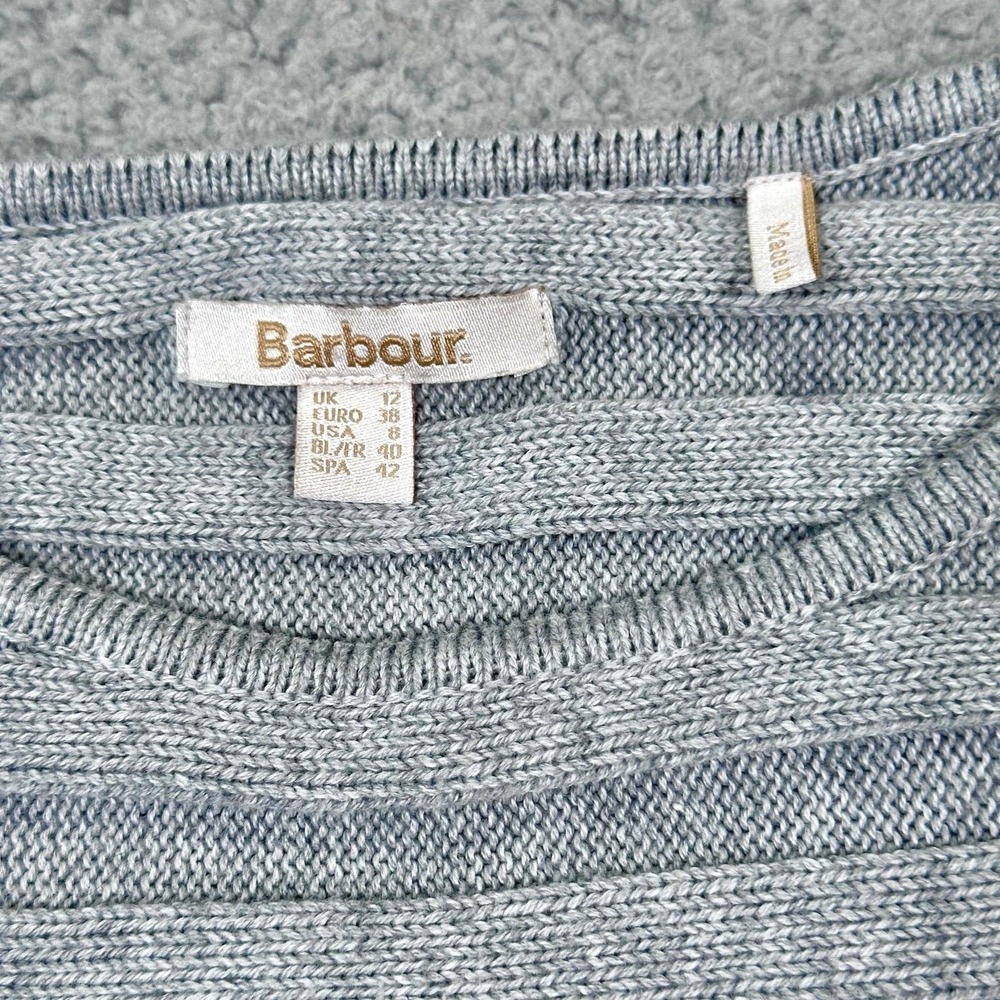 Barbour Knit Sweater Women Medium Gray Ribbed Cotton Pullover Lightweight Casual - Picture 6 of 17
